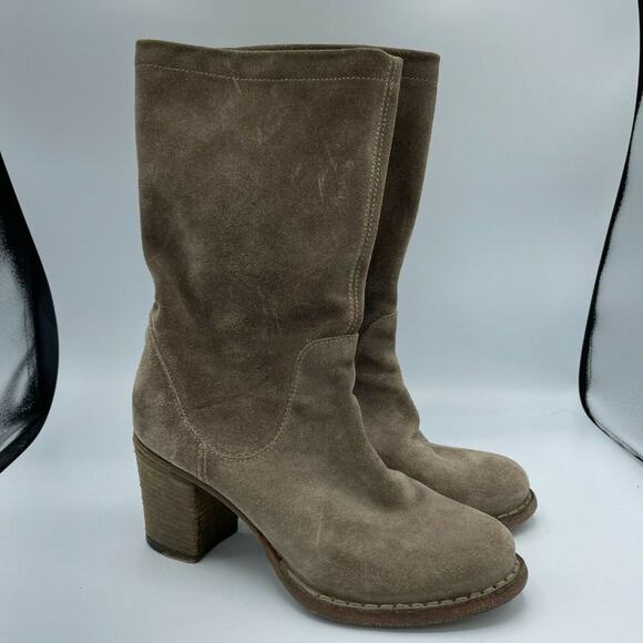 Fiorentini + Baker Brown Leather Block Heel Zip Mid Calf Riding Boots Womens 5.5 - Picture 1 of 8